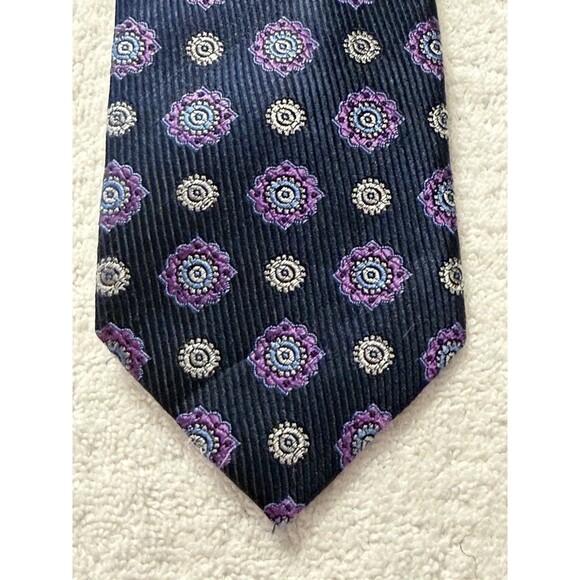 Pronto Uomo Other - Pronto Uomo Men’s Neck Tie 100% Silk Blue Geometric/ Navy Purple Dots 60"